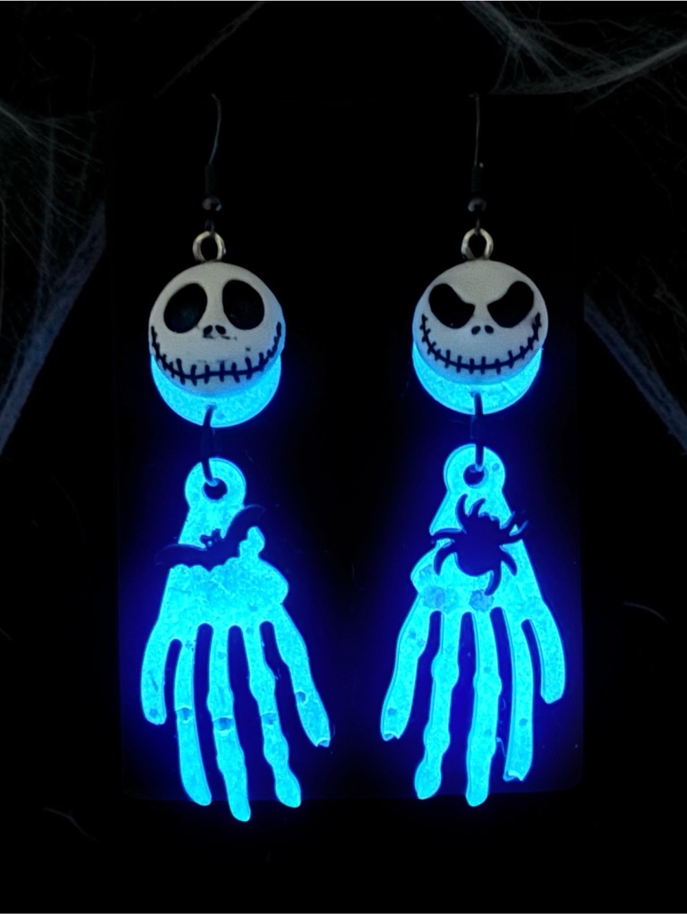 Halloween Glow Blue Skull & Skeleton Hand Earrings - Unbranded